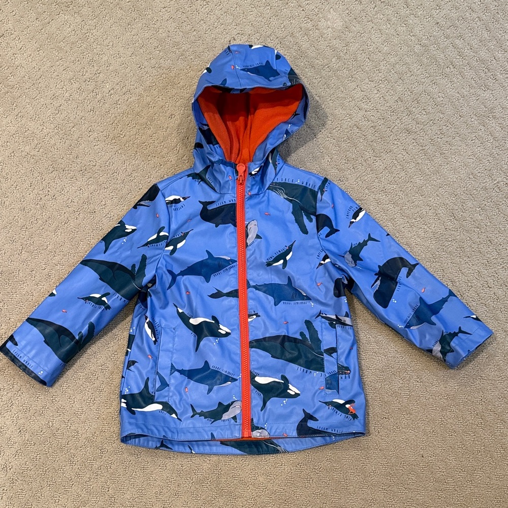 Joules Kids Fleece-Lined Rain Jacket with Whale Print, size 5